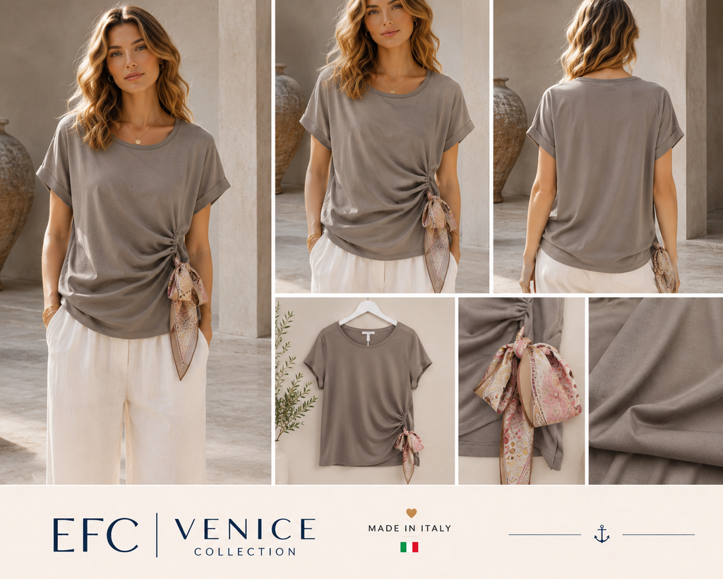 Maglia con Foulard Decorativo Tortora – Made in Italy