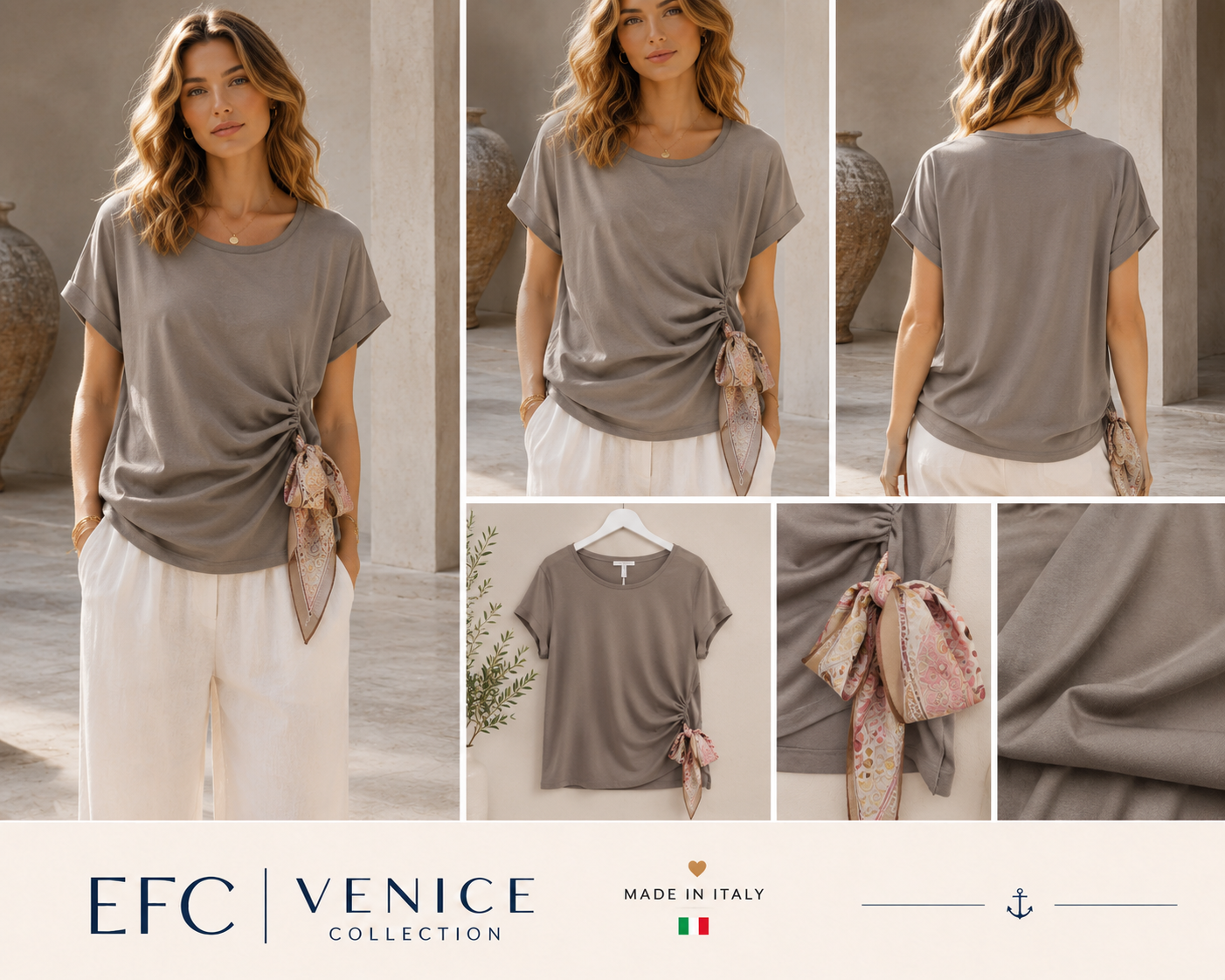 Maglia con Foulard Decorativo Tortora – Made in Italy